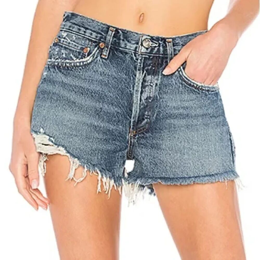 Agolde Los Angeles Premium Blue Jean Parker Cut off Denim Shorts Rock Steady  24